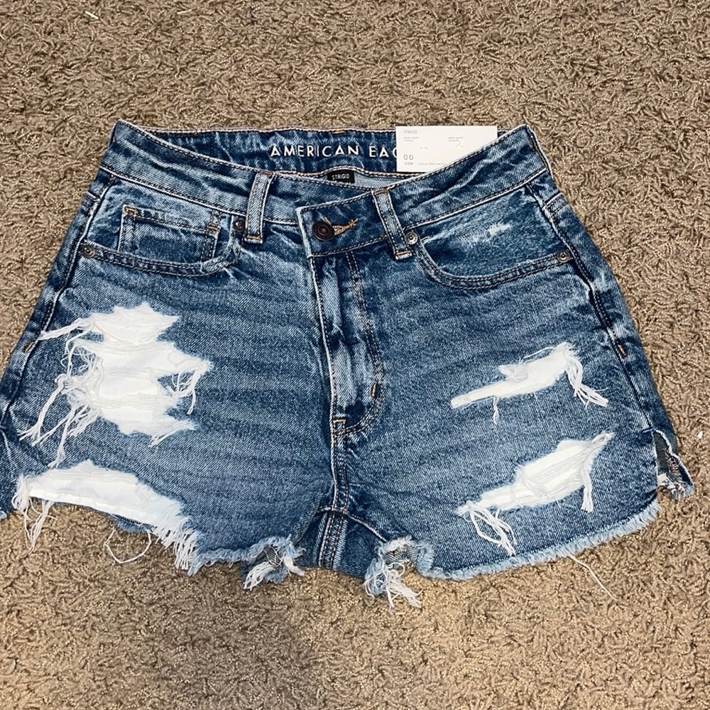 american eagle, denim mom short strigid, super high rise